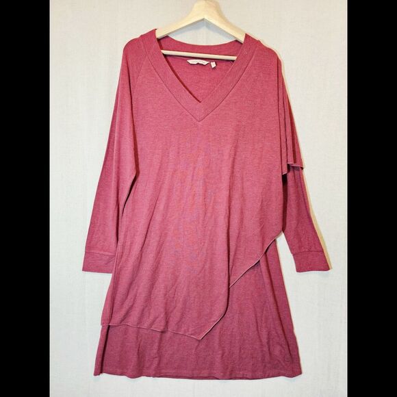 Soft Surroundings Marla Dress Ruby Heather Faux Draped Shawl Knee Length Medium - Picture 1 of 9